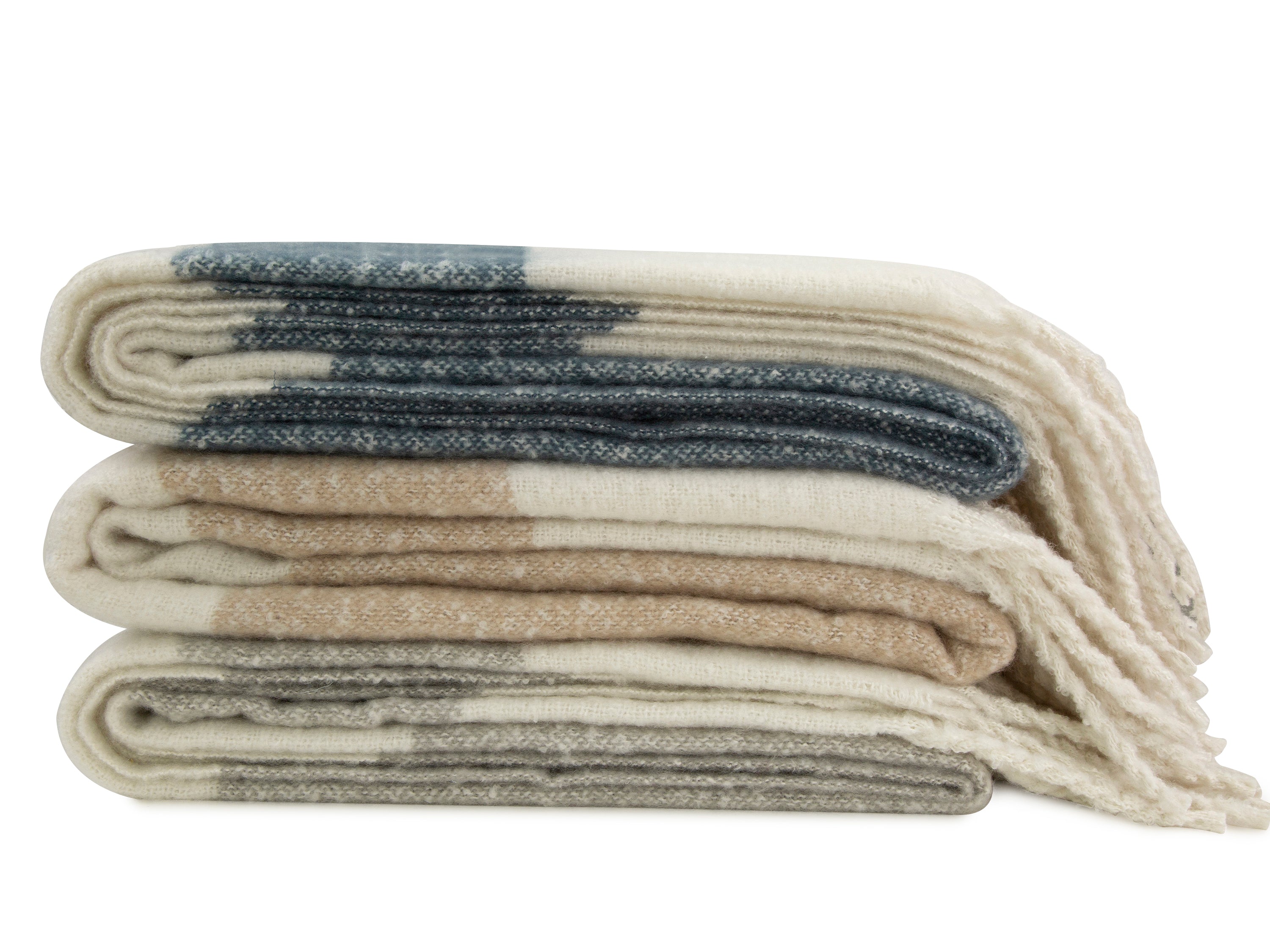 Malini Kalix Faux Mohair Stripe Ivory White/Taupe Throw